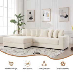 Fefances Spacious Two-Section Left-Oriented Modular L-Shaped Corduroy Sectional Couch for Living Spaces, 111" Upholstered Convertible Chaise Sofa & Chaise Lounge with Daybed Functionality,Beige/R.