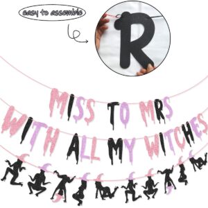 Pink Purple Miss to Mrs with All My Witches Banner Garland for Halloween Bachelorette Party Decorations