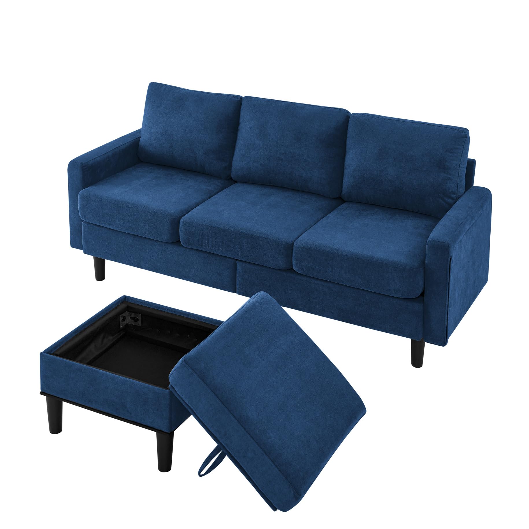 TURRIDU L-Shape Sleeper Sectional Sofa with Storage Ottoman, 3-Seater Convertible Sofa Couch with Reversible Chaise, Soft Thick Cushion Sofa for Living Room, Apartment, Small Space, Navy Blue