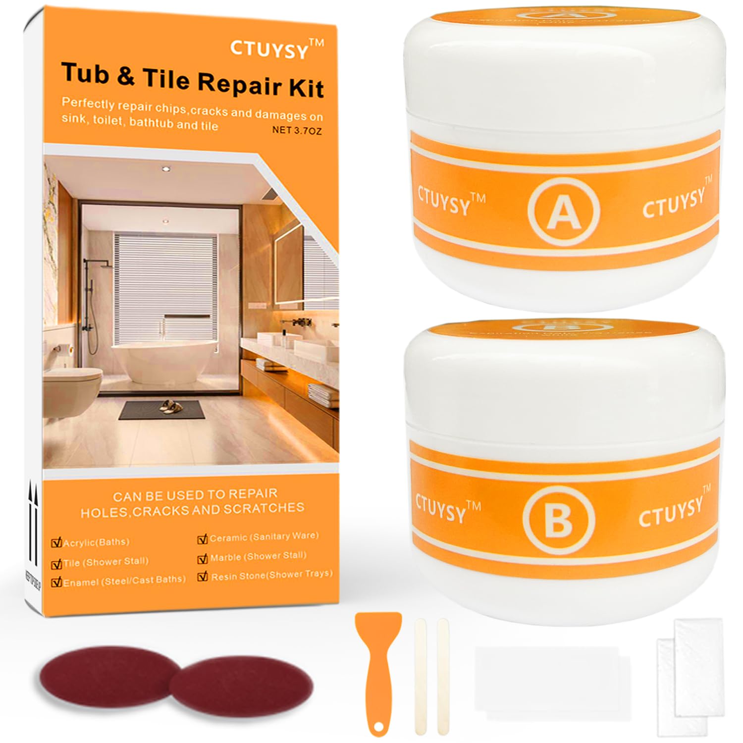 CTUYSY Porcelain Sink Repair kit White, Enamel, Porcelain, Fiberglass, Ceramic Sink, Tub Tile Toilet Shower Kit,Porcelain Sink and Acrylic Bathtub Repair Kit for Cracks Chips Dents Holes