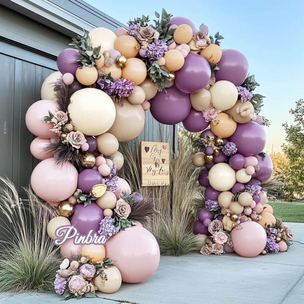 Dusty Purple Pink Balloons - Double Stuffed Lavender Pink Nude Balloon Garland White Sand Blush Ivory Balloon Pastel Lilac Balloon Arch Kit for Birthday Baby Shower Bridal Wedding Party Decorations