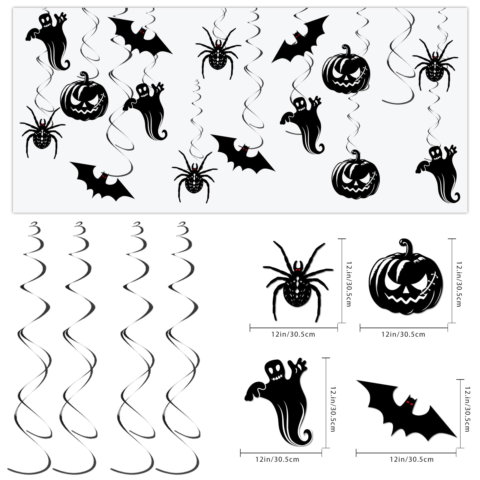 32Pcs Halloween Hanging Swirl Decorations, Halloween Party Decorations with Black Spider Pumpkin Sign Swirls for Home Indoor Outdoor Party Office Decor Supplies