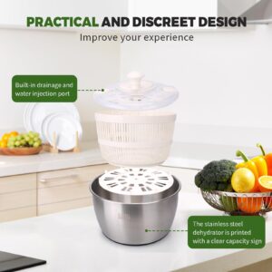 Stainless Steel Salad Rotator, 5-quart Vegetable Dishwasher,Lettuce Cleaner and Dryer, Stainless Steel Salad Spinner, Salad Spinner