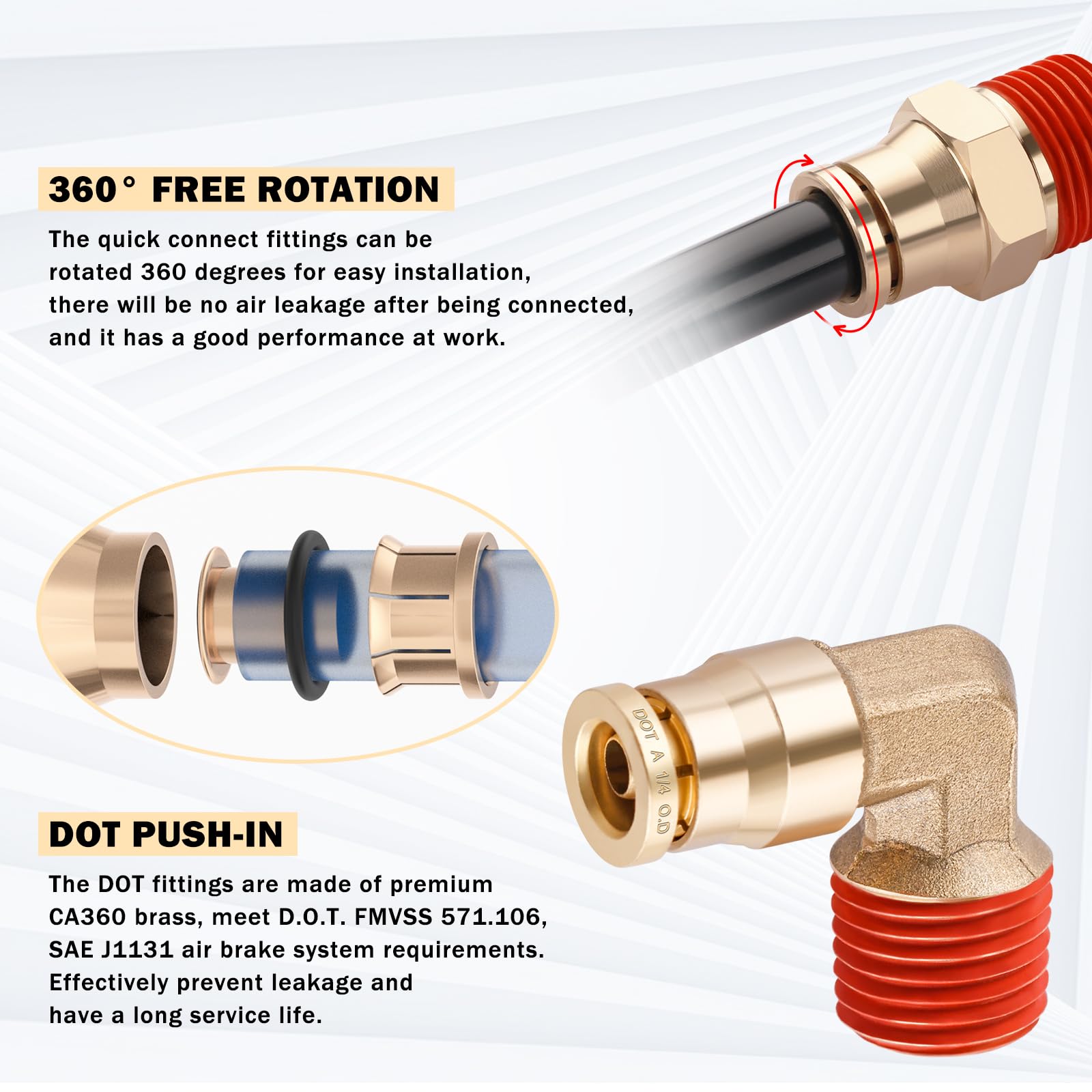 CheeMuii 32 Pcs Brass DOT Air Line Fittings With 50 FT 1/4" and 32.8 FT 3/8" DOT Air Lines Kit 3/8" 1/2" NPT Thread & Quick Connect Fittings for Semi Truck Trailer or Industrial Air System