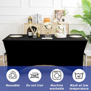 Fixwal 3 Pack Black Table Cloth for 6 Foot Rectangle Tables, Rectangular Tablecloths Stretch Spandex Fitted Table Covers 6 ft for Parties, Trade Shows, Banquet, Weddings, Buffet