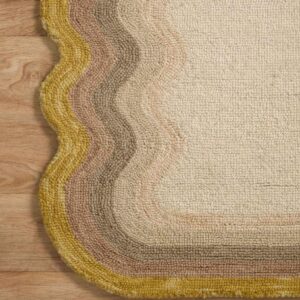 Capitola Rugs Hand Tufted 100% Wool Rug, Scalloped Edges, Hand Hooked, Modern Ombre Wave Design, Multiple Sizes/Colors (Mustard, 8x10), CAAC-22