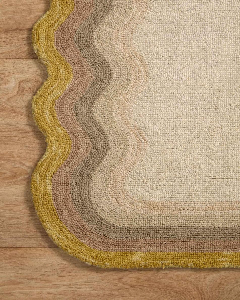 Capitola Rugs Hand Tufted 100% Wool Rug, Scalloped Edges, Hand Hooked, Modern Ombre Wave Design, Multiple Sizes/Colors (Mustard, 8x10), CAAC-22