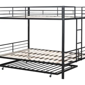 UOCFYK Queen Over Queen Bunk Bed with Trundle for Kids/Adults,Heavy Duty Bunk Bed with Convertible 2 Beds & Ladder for Dorm,Bedroom,Guest Room,Space Saving Design & No Box Spring Needed,Black