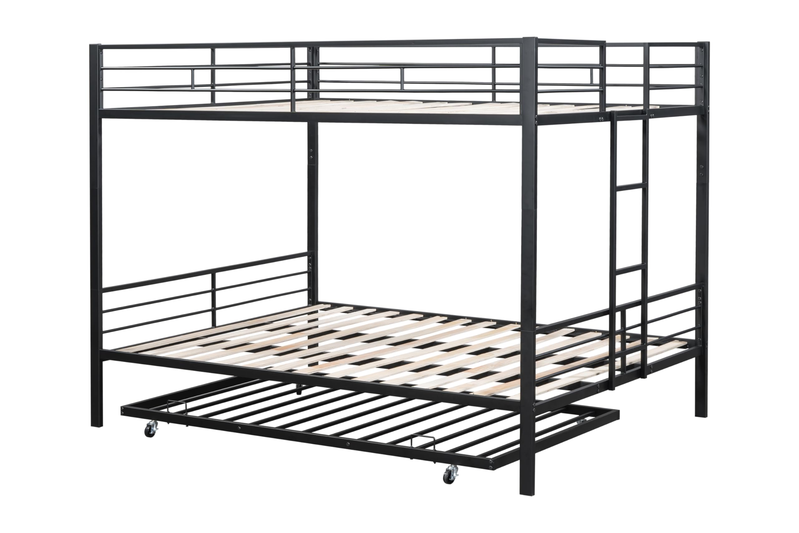 UOCFYK Queen Over Queen Bunk Bed with Trundle for Kids/Adults,Heavy Duty Bunk Bed with Convertible 2 Beds & Ladder for Dorm,Bedroom,Guest Room,Space Saving Design & No Box Spring Needed,Black