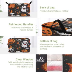 GOODOLD Spooky Happy Halloween Clothes Storage Bags 95L Large Closet Organizer Bags 2-Pack, Zippered, Foldable with Clear Window & Handles - Ideal for Comforters, Blankets