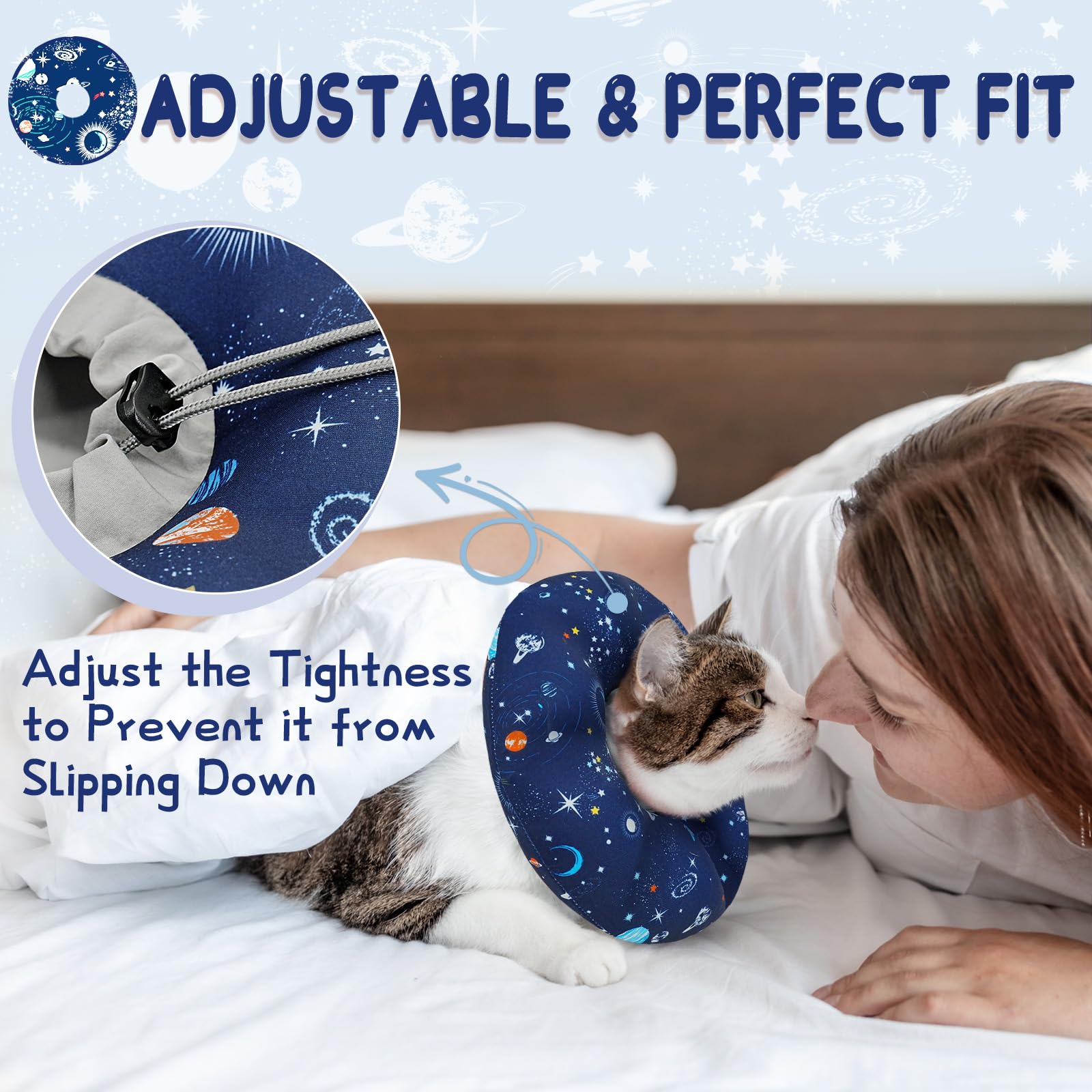 Supet Inflatable Cat Cone Collar Soft to Stop Licking, Adjustable Cat Recovery E Collar After Surgery, Cat Donut Collar for Small Medium Large Cats Kitten Pet