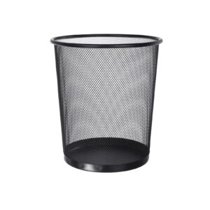 Generic Trash Can Bin Waste Basket Recycling Bin Lightweight Sturdy Garbage Container Metal Mesh Office Round Garbage Can for Home, Office, Bathroom, Bedroom, Kitchen (Black)