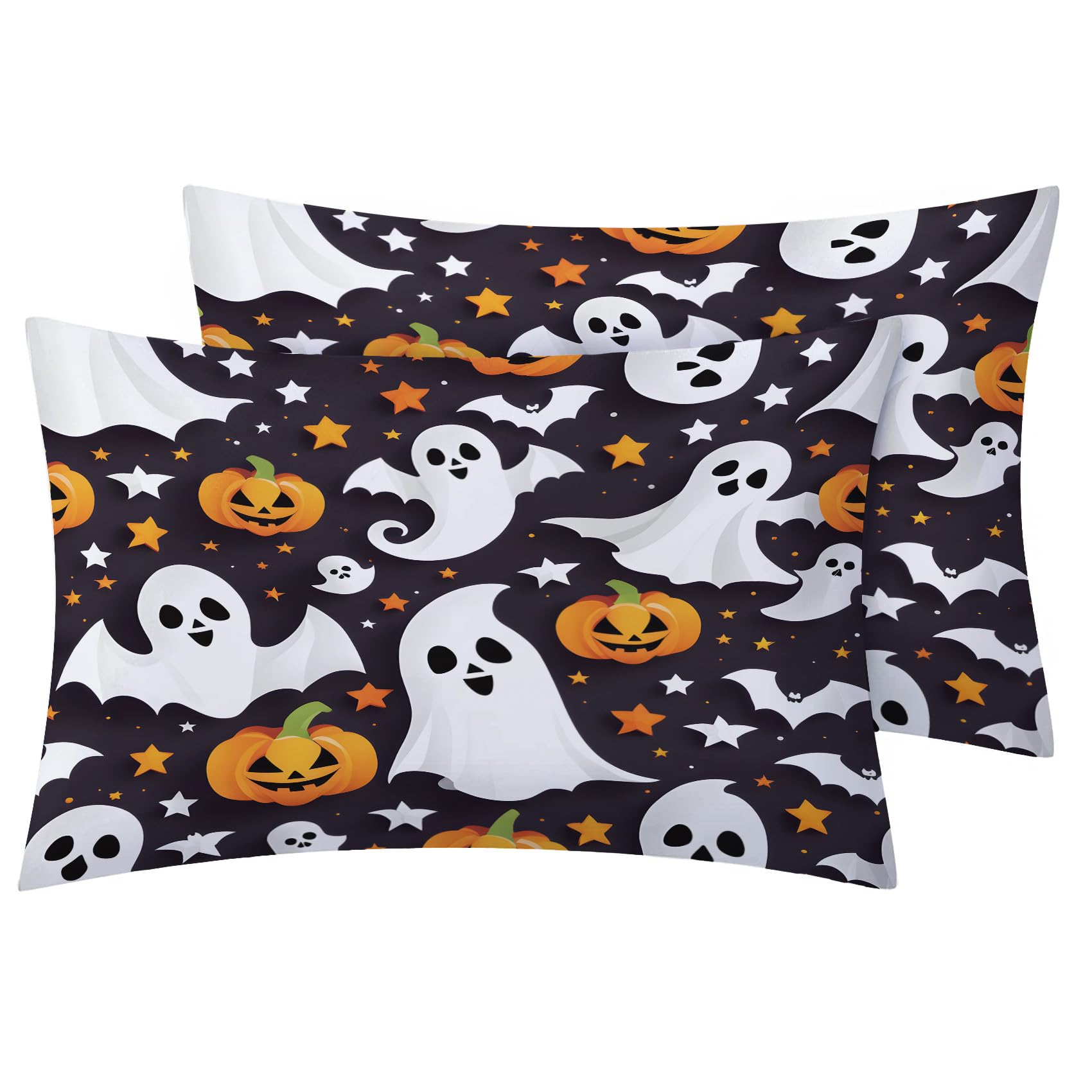 Halloween Bedding California King Size, Spooky Pumpkin Ghost Bat Duvet Cover Set & Bedroom Decor - Cozy Soft Breathable Microfiber, 2 Pillow Shams, with Zip Closure Corner Ties - No Comforter