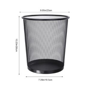 Generic Trash Can Bin Waste Basket Recycling Bin Lightweight Sturdy Garbage Container Metal Mesh Office Round Garbage Can for Home, Office, Bathroom, Bedroom, Kitchen (Black)