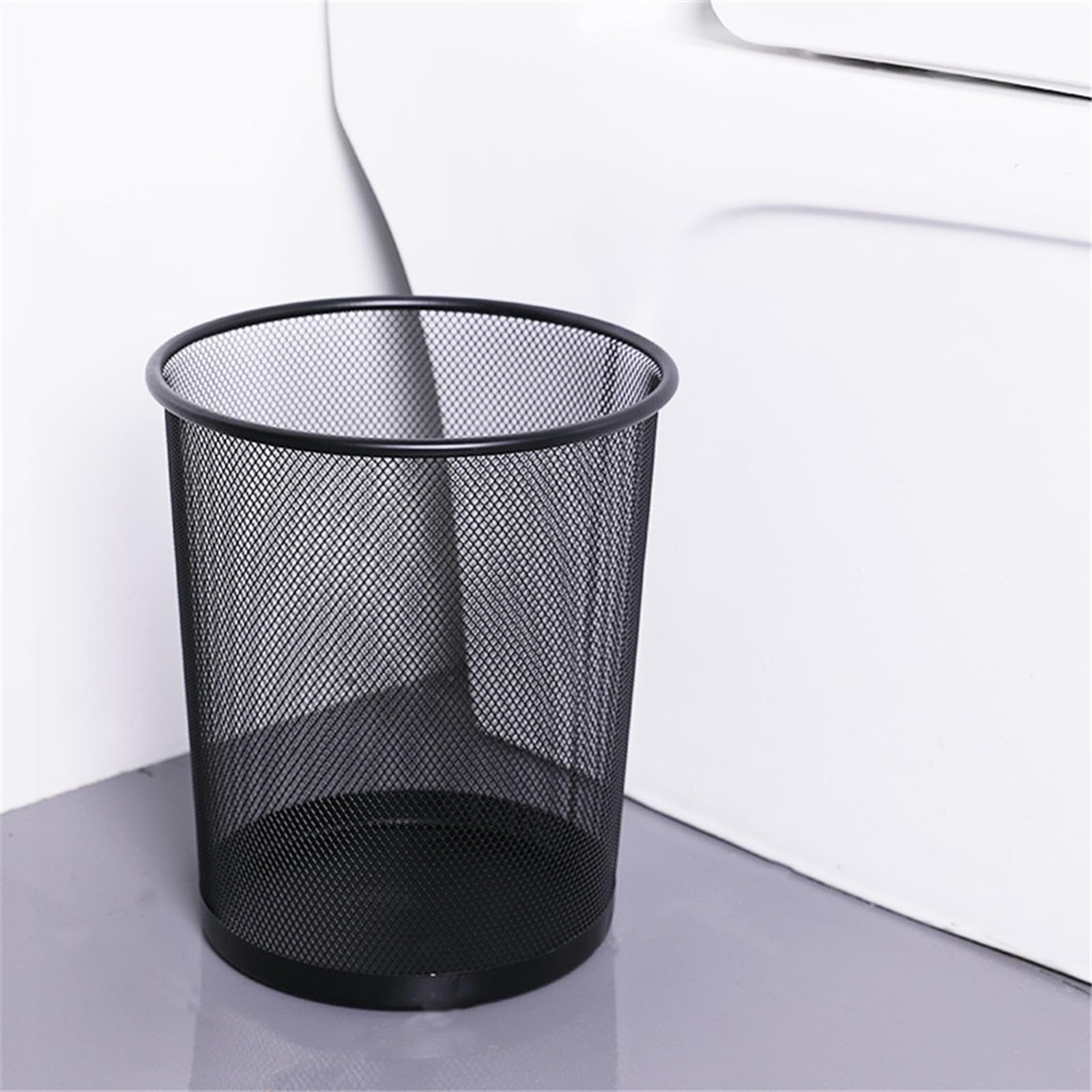 Generic Trash Can Bin Waste Basket Recycling Bin Lightweight Sturdy Garbage Container Metal Mesh Office Round Garbage Can for Home, Office, Bathroom, Bedroom, Kitchen (Black)