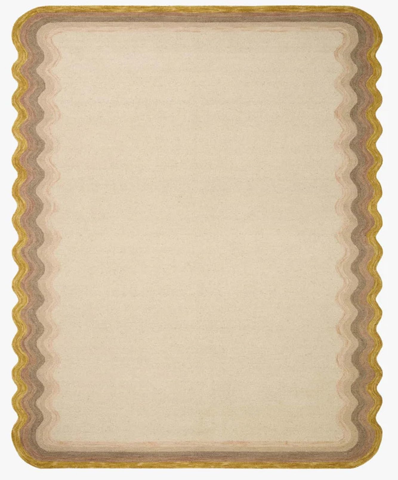 Capitola Rugs Hand Tufted 100% Wool Rug, Scalloped Edges, Hand Hooked, Modern Ombre Wave Design, Multiple Sizes/Colors (Mustard, 8x10), CAAC-22