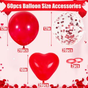 Red Balloons, 60 Pack Red Latex Balloons Red Heart Balloons and Red Confetti Balloons wiht Red Ribbon for Birthday Graduation Baby Shower Valentines Christmas Wedding Party Decorations