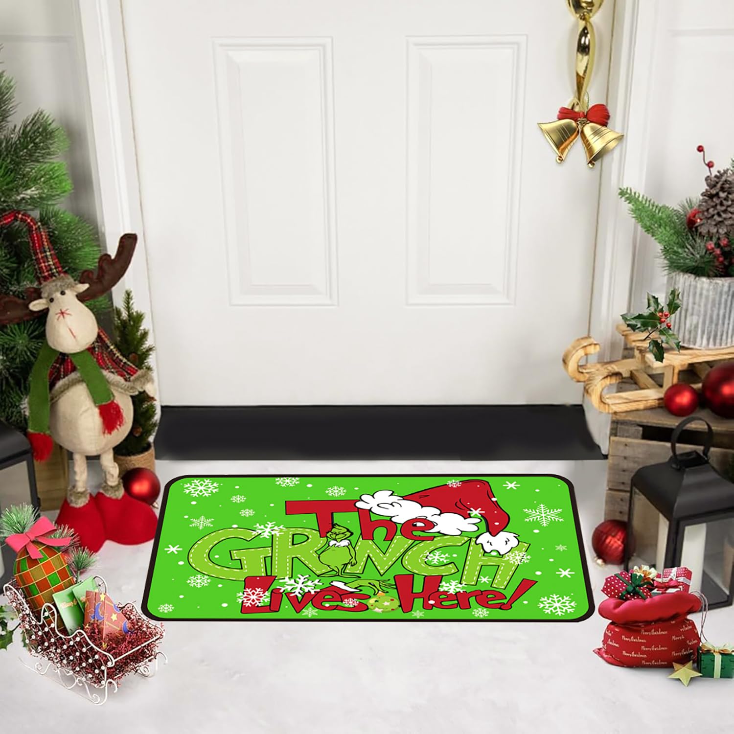 Christmas Decorative Kitchen Mats Set of 2,Grin Christmas Kitchen Decoration,Non Slip Absorbent Kitchen Mat Waterproof Runner Rug for Laundry Room and Sink 17x 29,17x48 Inches