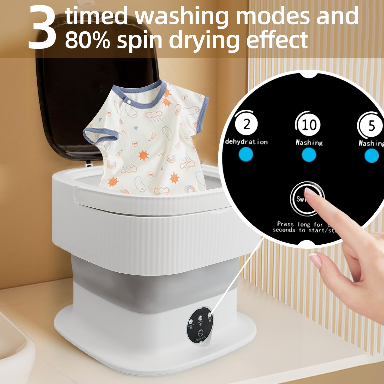 RURFANGSHENG Portable washing machine, 11L folding mini washing machine,60w high power, folding washing machine and rotary dryer combination, can clean underwear, socks, pet clothing