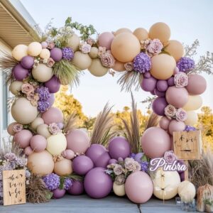 Dusty Purple Pink Balloons - Double Stuffed Lavender Pink Nude Balloon Garland White Sand Blush Ivory Balloon Pastel Lilac Balloon Arch Kit for Birthday Baby Shower Bridal Wedding Party Decorations