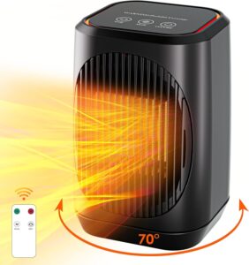 space heaters for indoor use, portable electric heater with thermostat,remote, 2s fast heating, 3 modes, 70°oscillation, 1500w ptc ceramic desk heater with heating and fan modes for office bedroom use