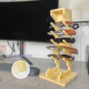 Griiyakii Premium Wooden Knife Display Stand with Tray – Versatile Desktop and Wall-Mounted Storage Holder for Up to 5 Knives