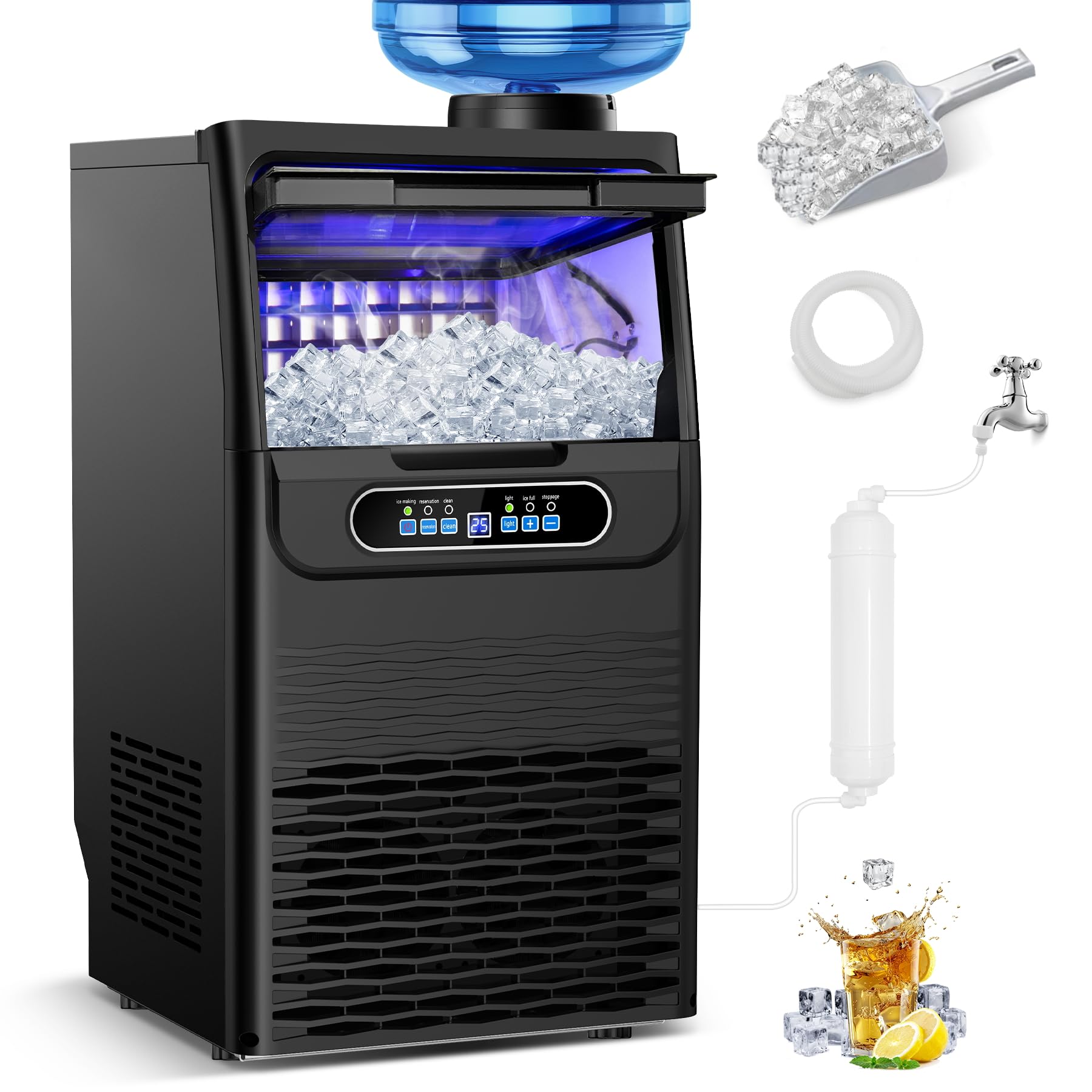 Commercial Ice Maker 100 Lbs/24H, Dual Water Inlet Options, Rapid 36 Ice Cubes in 9-15 Mins, Stainless Steel Ice Under Counter/Freestanding Machine for Home, Party, Office