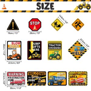 WERNNSAl Construction Truck Party Decorations - 12PCS Construction Truck Party Zone Signs Posters for Kids Construction Truck Theme Birthday Party Supplies Construction Truck Wall Art Decor for Home Garden Yard Decorations