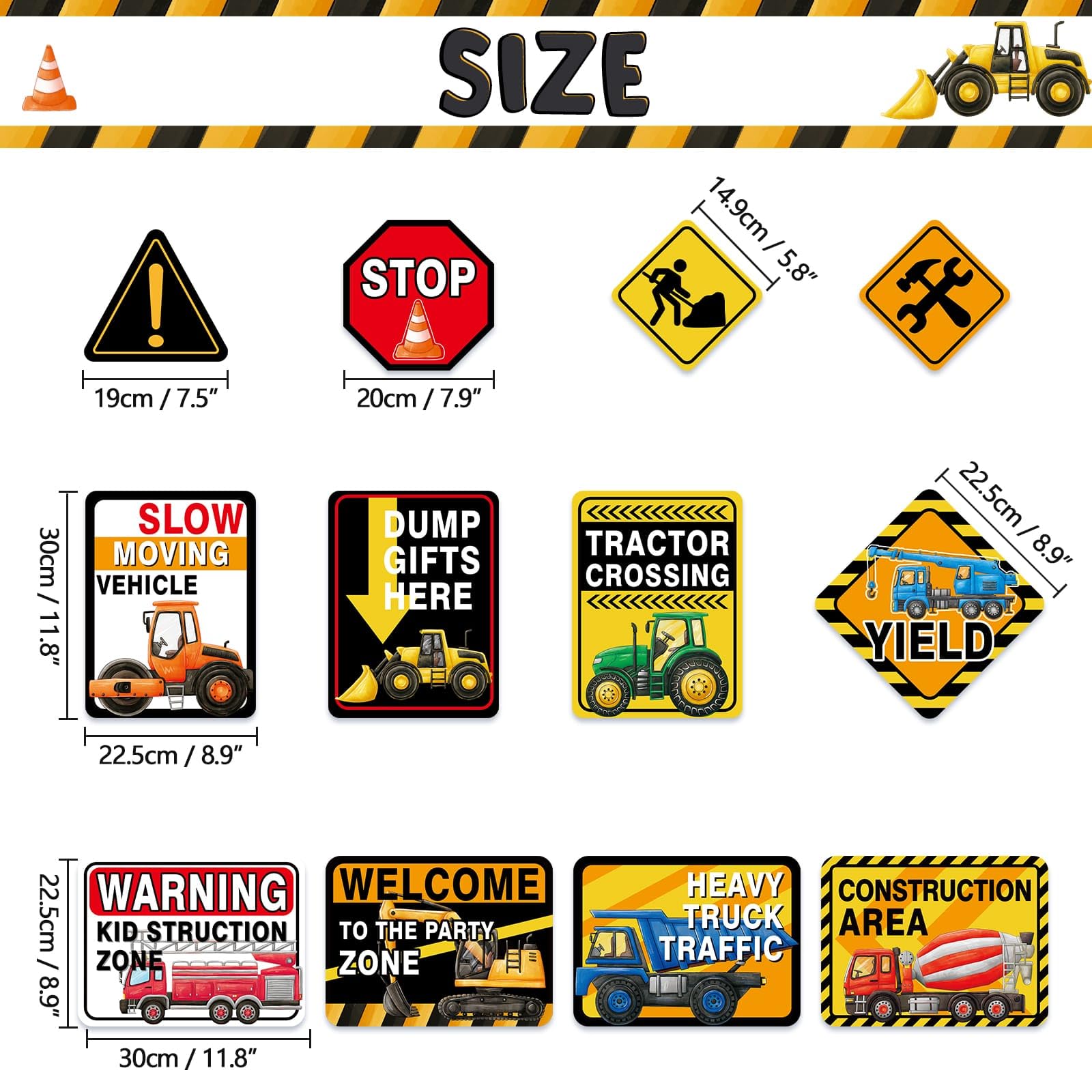 WERNNSAl Construction Truck Party Decorations - 12PCS Construction Truck Party Zone Signs Posters for Kids Construction Truck Theme Birthday Party Supplies Construction Truck Wall Art Decor for Home Garden Yard Decorations