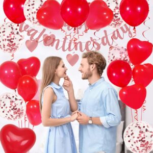 Red Balloons, 60 Pack Red Latex Balloons Red Heart Balloons and Red Confetti Balloons wiht Red Ribbon for Birthday Graduation Baby Shower Valentines Christmas Wedding Party Decorations