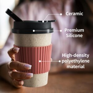 Portable Coffee Cup with Ceramic Bowl & High-Temperature Silicone | Unique Concealable Style for Gatherings(Grey Sleeve)