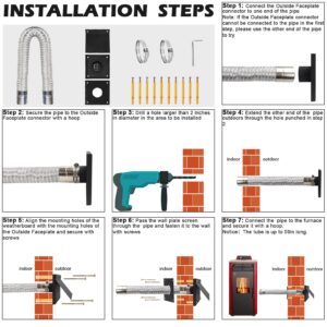 Pellet Stove Vent Pipe Kit, Pellet Stove Fresh Airs Intake Kit, Pellet Stove Exhaust Pipe Kit Includes 2"x59" Aluminum Flexible Pipe, Protective Screen and 2 Screw Clamps