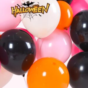 Hot Pink Halloween Balloon Garland Arch Kit,133Pcs Black Orange Pink Sand White Balloons Large Wings Ghost Skeleton Bat Foil Balloons for Kids,Family,Halloween Party Background Cosplay Theme Party