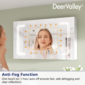 Deer Valley DV-1VM0238 Medicine Cabinets for Bathroom with Mirror, 39.97"x 23.62" Wall Mounted LED Medicine Cabinet Organizer with Defogger, Dimmer, Bluetooth Speaker, Three Doors