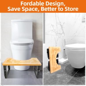 Toilet Stool Squat Adult, Toilet Stool Foldable, 7 in, 8 in, 9 in Adjustable Height Squat Stool Potty for Adults Kids, Squatting Toilet Stool for Pooping, Bamboo Toilet Step Stool, Toilet Foot Stool