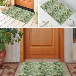 Edwiinsa Tropical Flower Plush Rug Non Slip Bathroom Mat, Soft Shaggy Bath Rugs Entryway Rug 18'' x 30'', Green Palm Leaves Botanical Spring Summer Throw Floor Carpet Mat for Bathroom Shower Kitchen