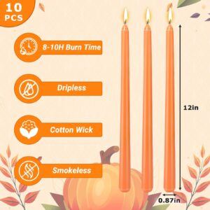 10 Pack 12 Inch Orange Taper Candles – Unscented, Dripless, Smokeless Candlesticks for Halloween, Autumn Decor, Thanksgiving, and Home Celebrations – Long Burning Dinner Candles for All Occasions