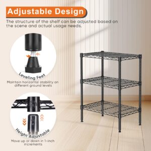 UOCFYK 3-Wire Shelving Metal Storage Rack, Adjustable Steel Wire Racks, Heavy Duty Standing Shelf Organizer for Kitchen, Closet, Pantry, Garage, Laundry, Bathroom, Black