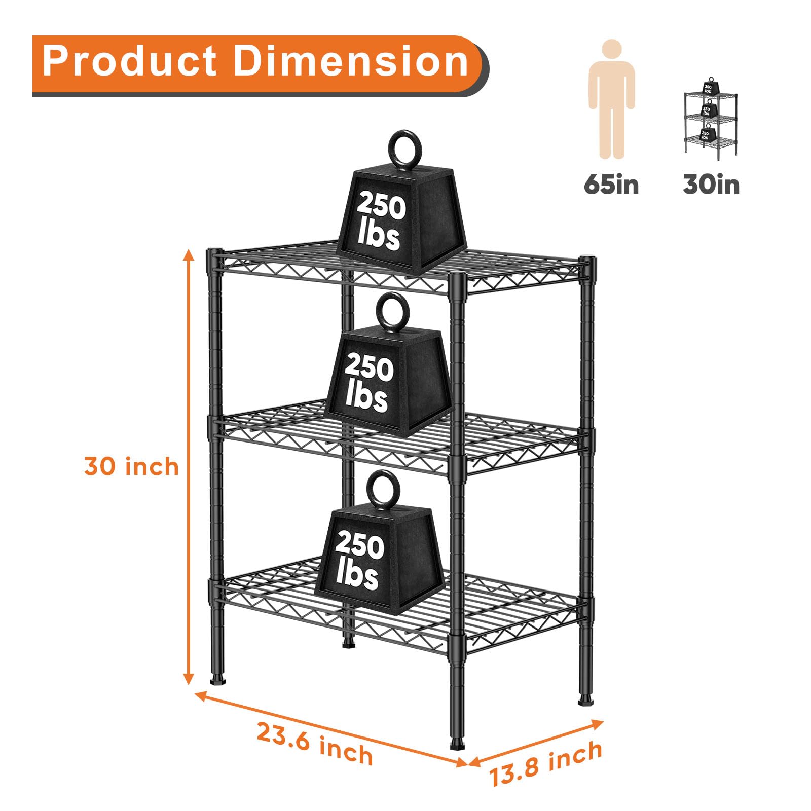 UOCFYK 3-Wire Shelving Metal Storage Rack, Adjustable Steel Wire Racks, Heavy Duty Standing Shelf Organizer for Kitchen, Closet, Pantry, Garage, Laundry, Bathroom, Black