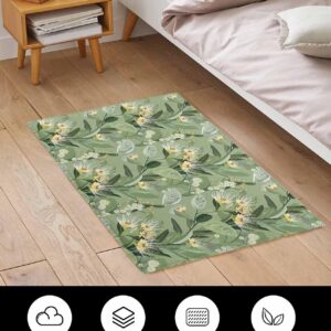 Edwiinsa Tropical Flower Plush Rug Non Slip Bathroom Mat, Soft Shaggy Bath Rugs Entryway Rug 18'' x 30'', Green Palm Leaves Botanical Spring Summer Throw Floor Carpet Mat for Bathroom Shower Kitchen