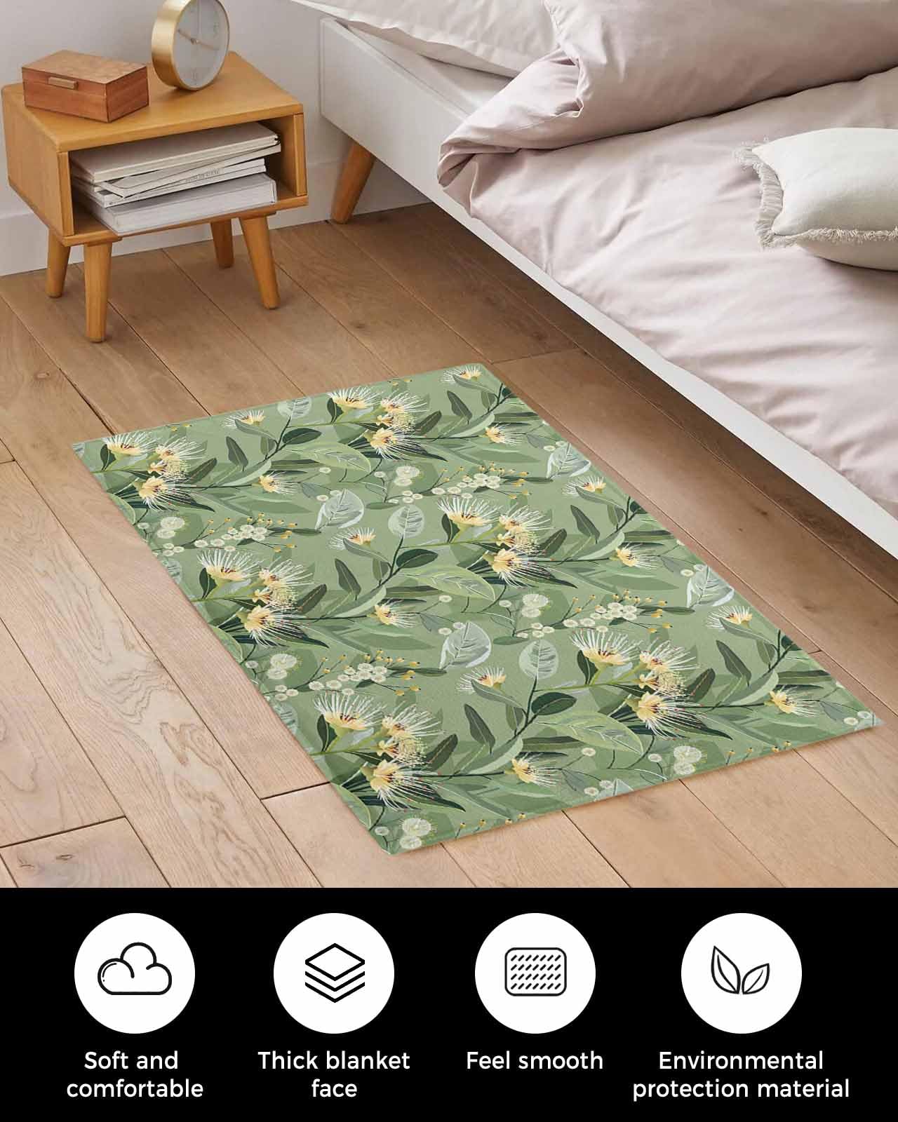 Edwiinsa Tropical Flower Plush Rug Non Slip Bathroom Mat, Soft Shaggy Bath Rugs Entryway Rug 18'' x 30'', Green Palm Leaves Botanical Spring Summer Throw Floor Carpet Mat for Bathroom Shower Kitchen