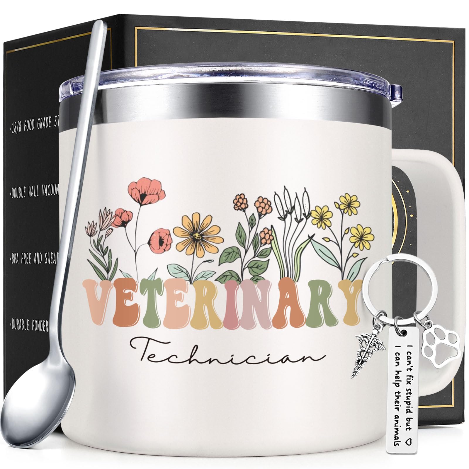 Lifecapido Vet Tech Gifts, Veterinarian Gifts, Veterinary Technician 14oz Coffee Mug with Keychain, Vet Tech Week Gifts Christmas Gifts Birthday Gifts for Veterinarian Veterinary Technologists, Creamy