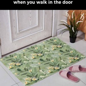 Edwiinsa Tropical Flower Plush Rug Non Slip Bathroom Mat, Soft Shaggy Bath Rugs Entryway Rug 18'' x 30'', Green Palm Leaves Botanical Spring Summer Throw Floor Carpet Mat for Bathroom Shower Kitchen