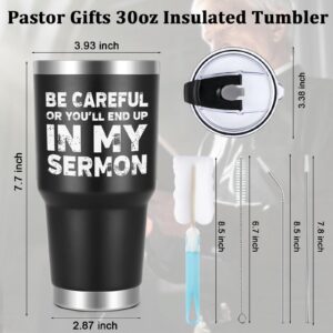 Lifecapido Pastor Gifts, Pastor Appreciation Gifts, Be Careful or You Will End Up In My Sermon Insulated Tumbler, Funny Christmas Gifts Church Gifts for Men Pastor Preacher Minister, 30oz Black