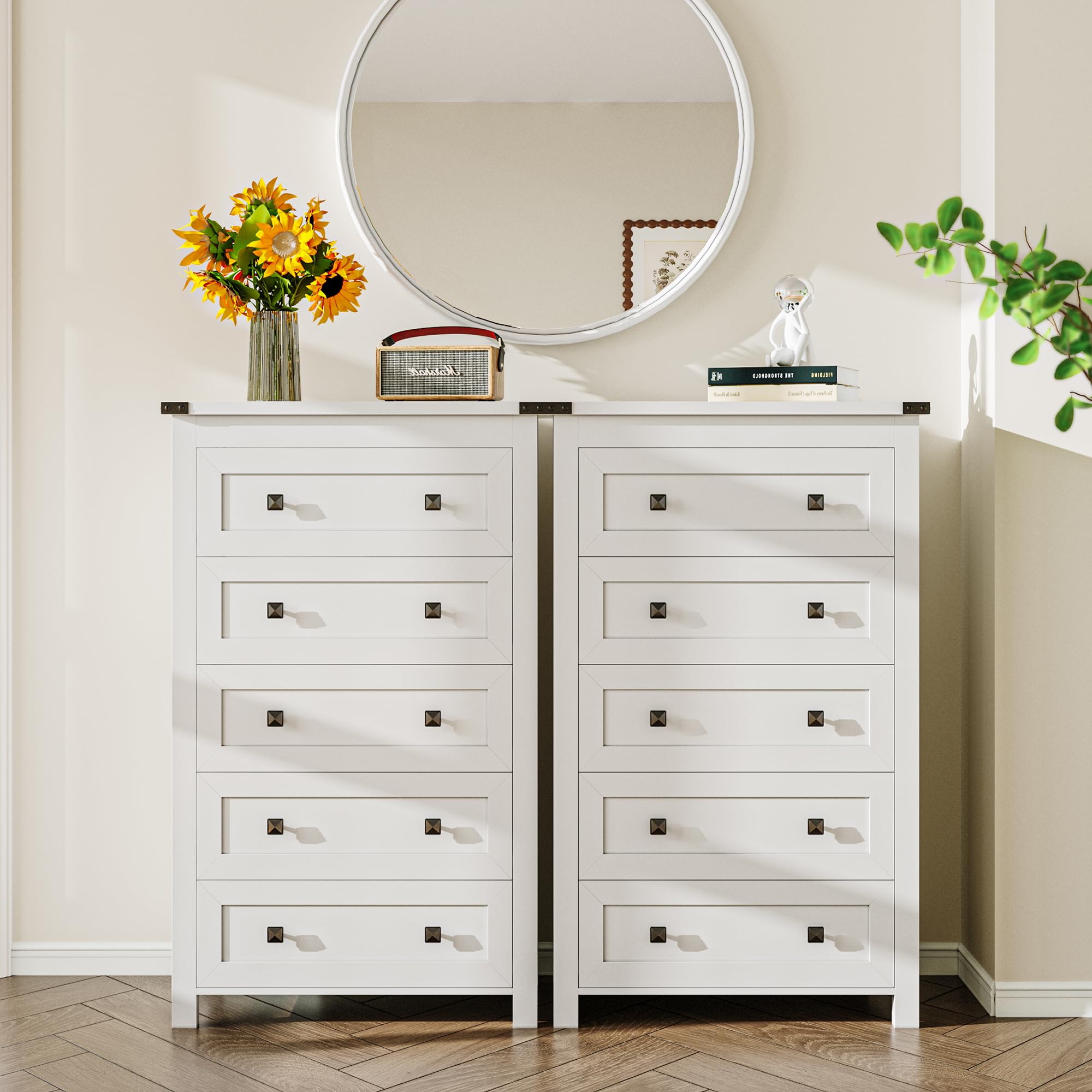 Wodeer White 5 Drawers Dresser for Bedroom,Wood Storage Chest of Drawers, Dresser with Metal Handles,Dressers Organizer for Bedroom, Living Room,Hallway,Nursery