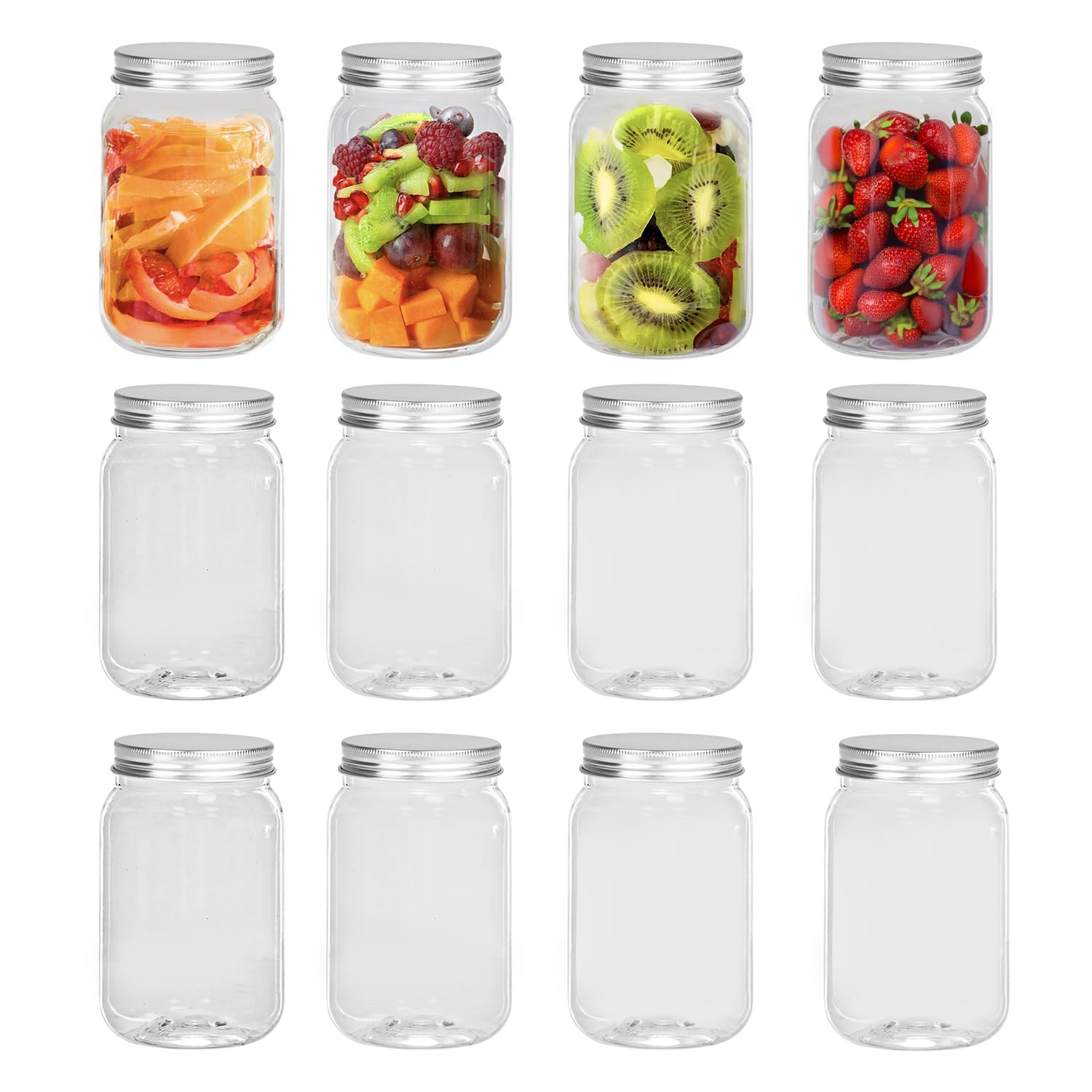 Darice 8 oz Plastic Mason Jars with Airtight Screw on Lid - Refillable Clear Plastic Jars Containers for Kitchen and Household Storage, BPA-Free Jars with Lids, Pack of 12