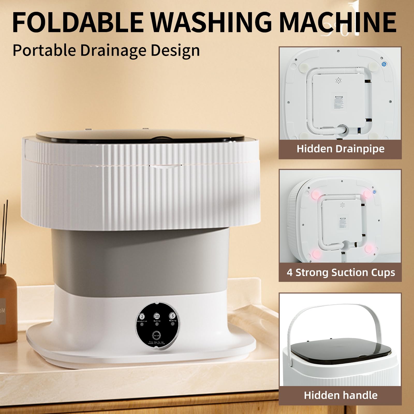 RURFANGSHENG Portable washing machine, 11L folding mini washing machine,60w high power, folding washing machine and rotary dryer combination, can clean underwear, socks, pet clothing