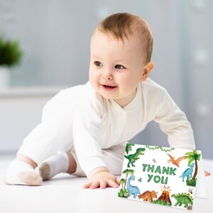 Whaline 24 Pack Dinosaur Thank You Card Watercolor Green Jurassic Greeting Card with Envelopes Sticker Cute Animal Blank Note Card for Baby Shower Party Invitation Supplies, 4 x 6 Inch