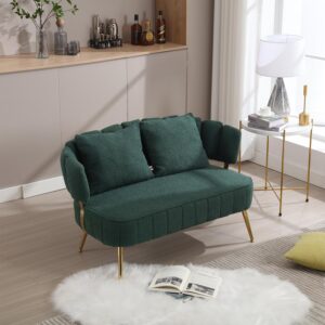 Modern Polyester Loveseat Couch,Futon Small Sofa with Pillow 2-Seater Upholstered Mini Sofa Couches for Small Space Living Room Bedroom Office Dorm Studio Apartment Love Seat Couche (Emerald)