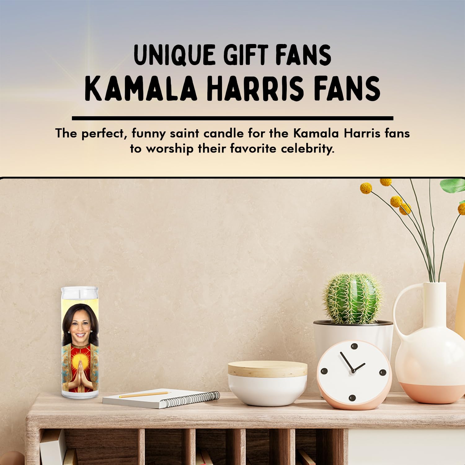 Kamala Celebrity Candles - Unique Gift - Votive Glass Jar White Candle - Handmade Soy Wax Candle - Unique Novelty Gift 2024